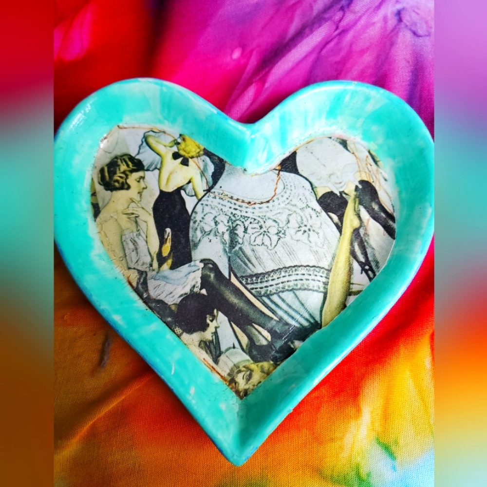 Upcycled Ceramic Heart Shaped Jewelry Or Trinket Holder